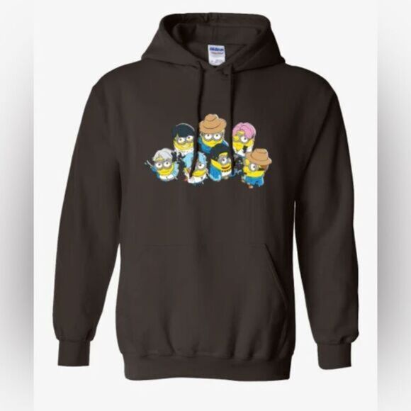 NWT BTS x Despicable Me Unisex Brown Minions Graphic Hoodie Sweatshirt - Large - Picture 1 of 7